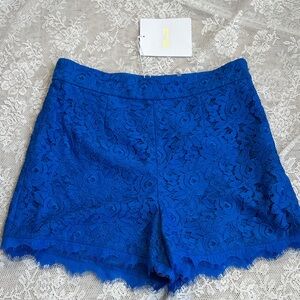 Diane Von Furstenberg Royal Blue Lace High Waist Shorts Size 0 XS